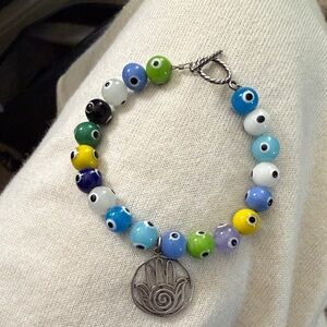 Colorful Beaded Bracelet with Silver Charm